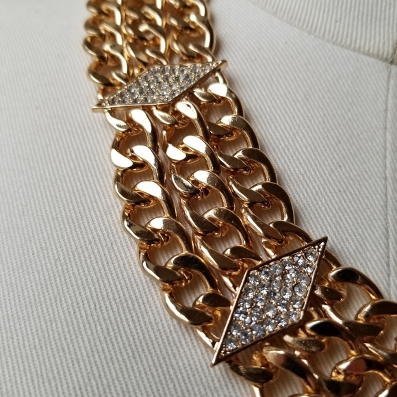 Gold Multi Chain Rhinestone Statement Necklace - Picture 8 of 8